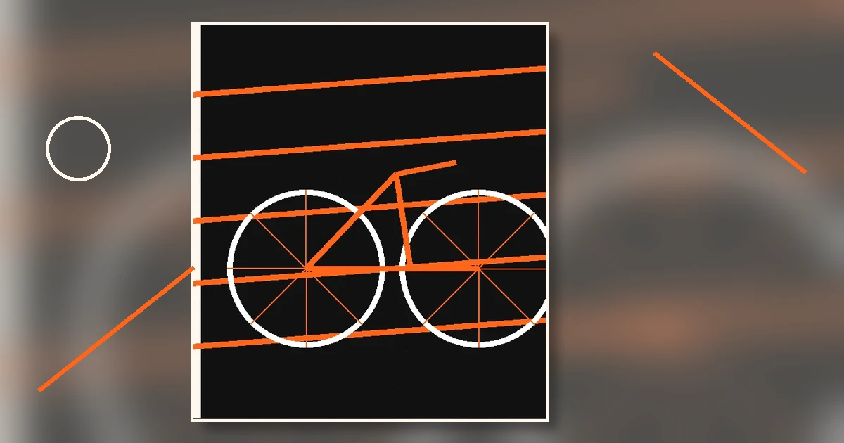 Editorial illustration of bicycle wheels, road lines and workshop tools for Cyclo DNA