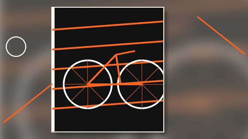 Editorial illustration of bicycle wheels, road lines and workshop tools for Cyclo DNA