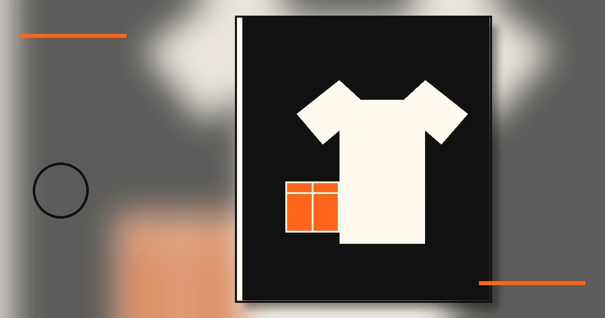 Editorial illustration of a collared garment, stitched line and gift box for Glotron
