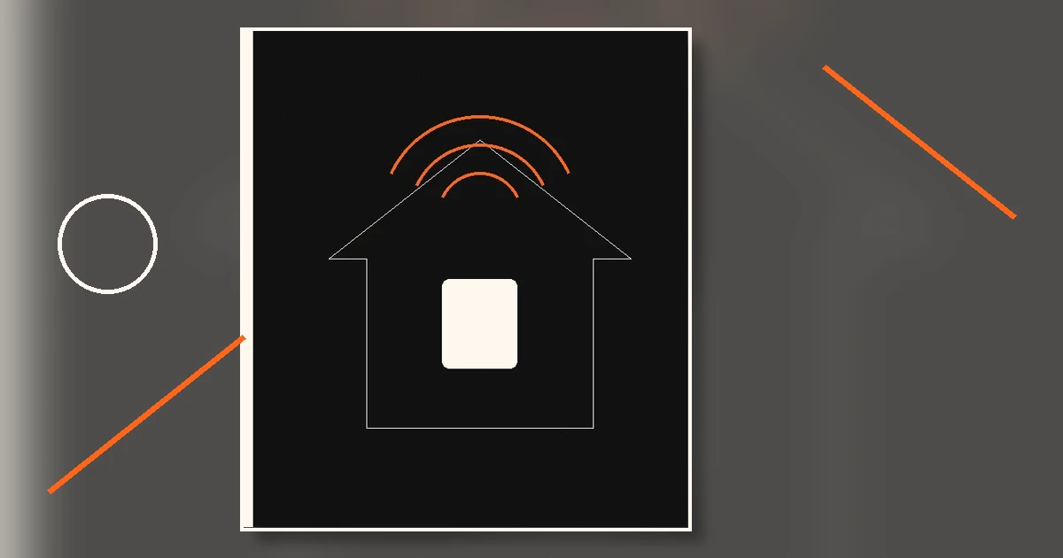 Editorial illustration of a house outline, smart switch, Wi-Fi arcs and connected sensor nodes for ISP Home Automation