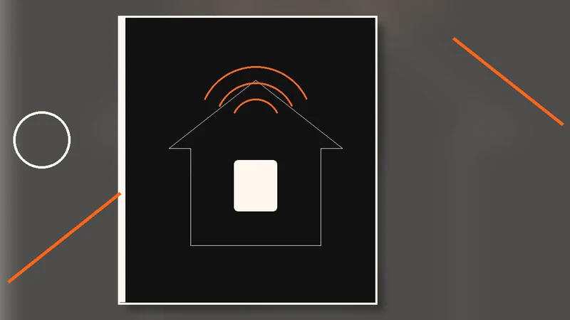 Editorial illustration of a house outline, smart switch, Wi-Fi arcs and connected sensor nodes for ISP Home Automation
