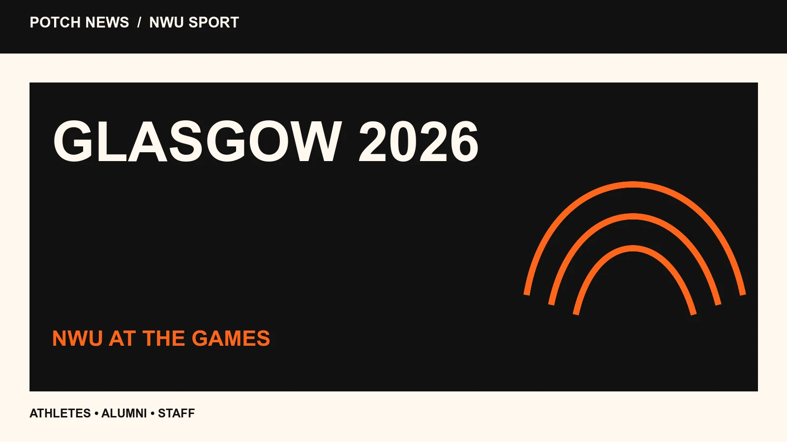 Athletics-track graphic for the NWU Commonwealth Games contingent.