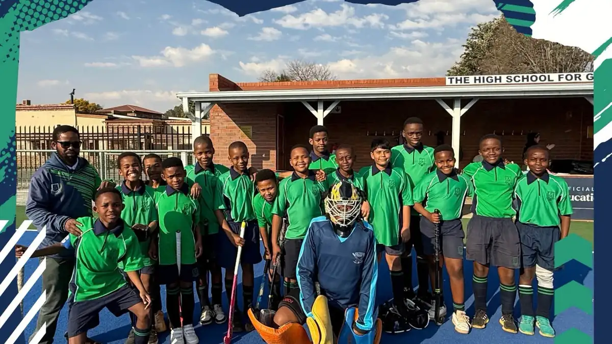 Potch Central School under-13 boys with the school's 1–3 hockey result against Mooirivier dated 5 August 2026.
